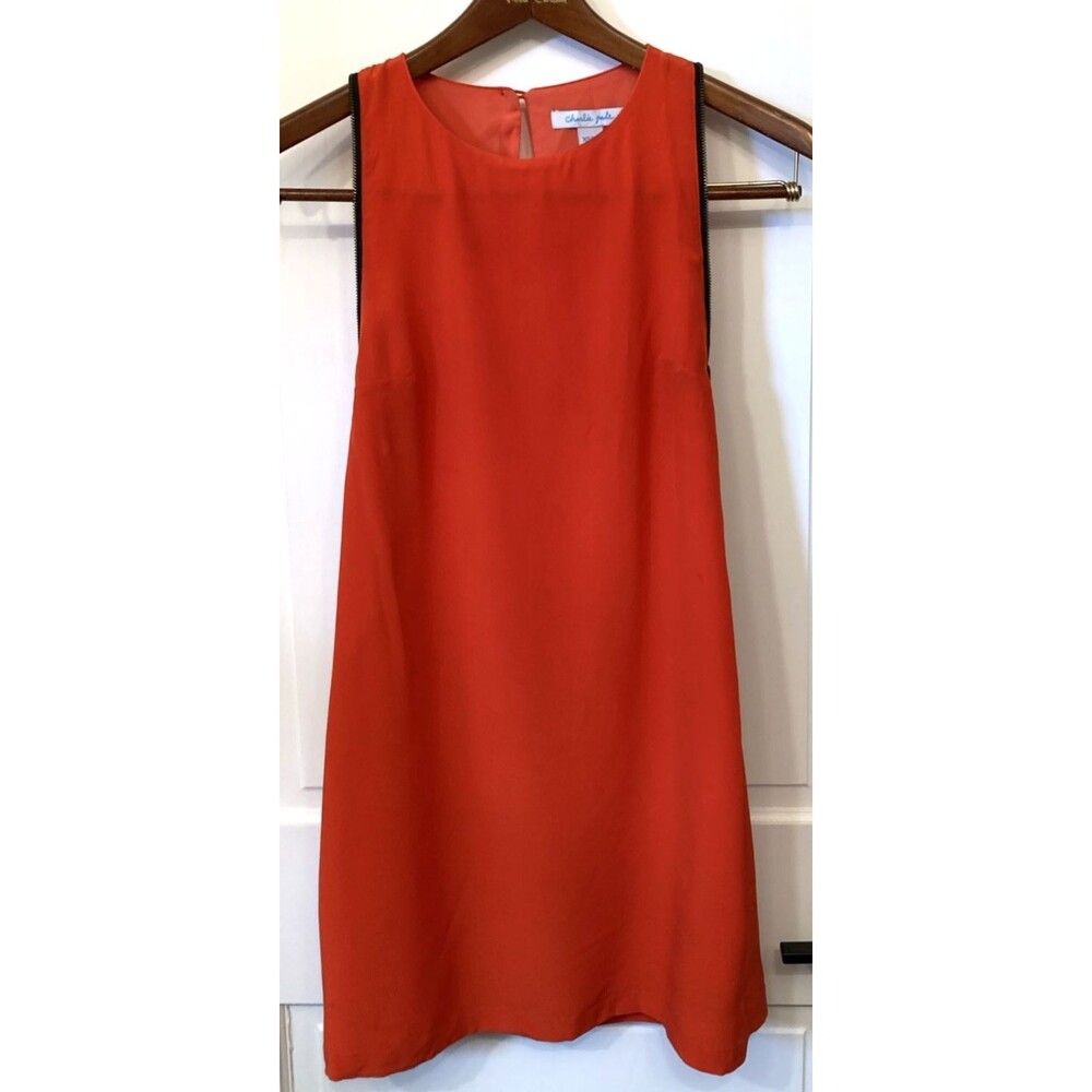 Charlie Jade 100% Silk Orange Dress XS Side Zippers Open Back Bodycon Streetwear